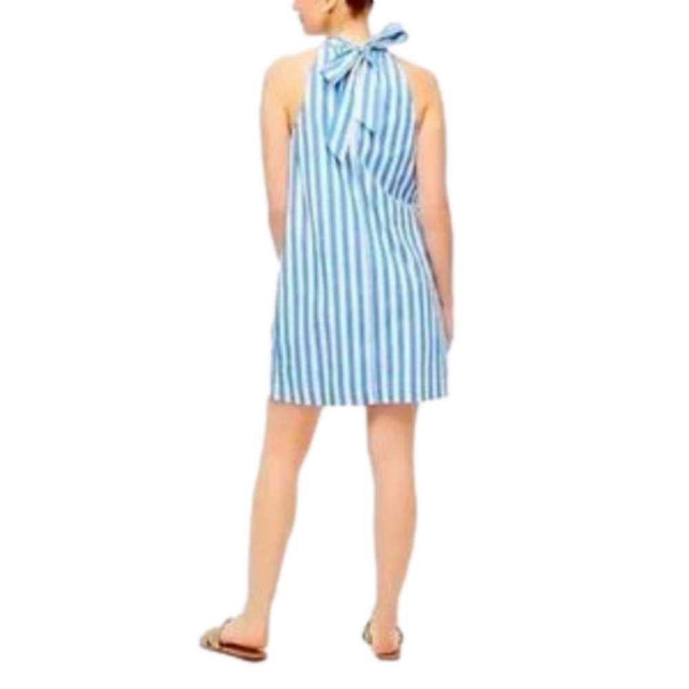 NWT J. CREW Factory Bow Detail Halter Tied Neck Striped Shift Dress Mini Size 4